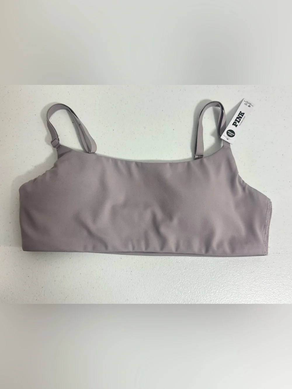 NWT Victorias Secret PINK Size Small S Taupe Relay Square-Neck Sports Bra